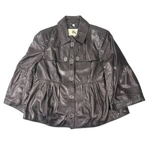 Burberry London Women's 100% Lambskin Leather Peplum Jacket Black Size 8